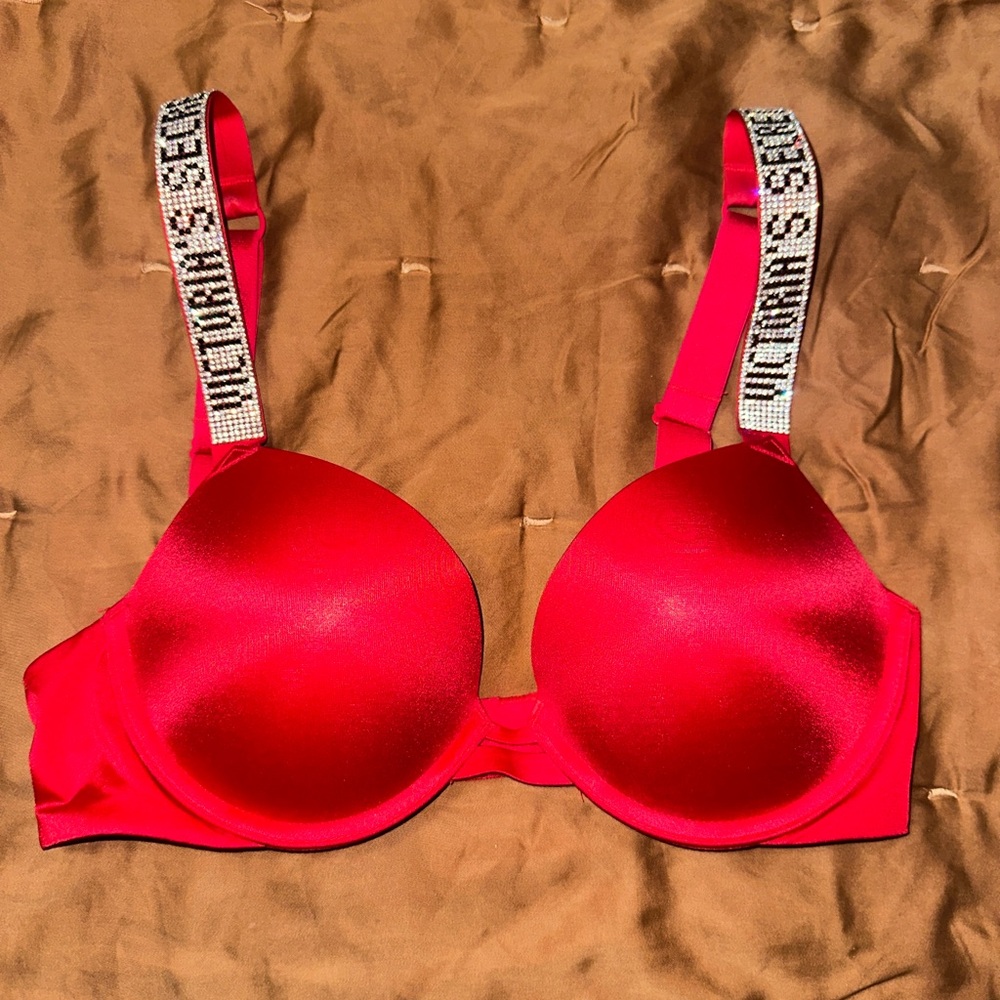 Victoria's Secret Red Rhinestone-Strap Push-Up Bra BRAND NEW